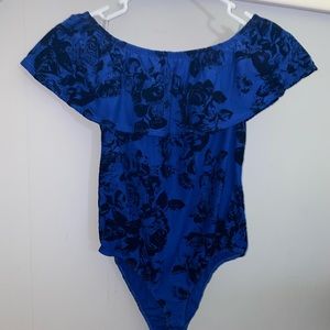 Navy Blue bodysuit with black roses